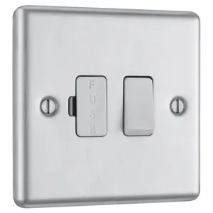 GoodHome Brushed Steel 13A 2 way Raised rounded profile Screwed Switched Fused connection unit