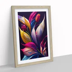 Vibrant Flowers No.6 - Single Picture Frame Print Oak Framed / 64cm H x 46cm W x 2cm D