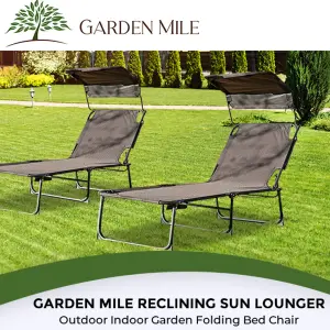 Reclining Sun Lounger with Side Storage Bag - Sun Shade Roof Canopy and 4 Adjustable Modes Chair