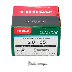 TIMCO Classic Multi-Purpose Countersunk A2 Stainless Steel Woodcrews - 5.0 x 35 (200pcs)