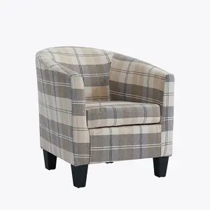 Canberra Accent Bucket Tub Chair Occasional Armchair Wood Effect Legs Tartan Foam Padded Backrest Seat