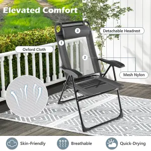 Costway Garden Folding Camping Chairs Set of 2 Portable Outdoor Recliner w/ 7-Level Backrest