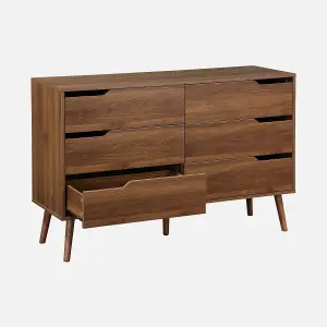 sweeek. 6-drawer chest walnut with wood effect Nepal Walnut wood-effect 120x40x80 cm