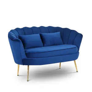 2 Seater Loveseat Small Sofa in Velvet Blue Fabric