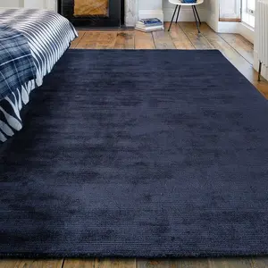 Plain Navy Modern Handmade Rug For Dining Room Bedroom & Living Room-100cm X 150cm