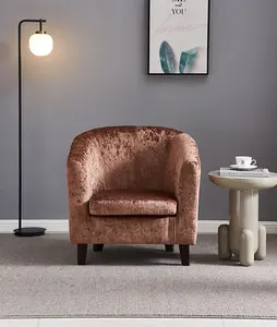 Comfy Living Crush Velvet Tub Chair In Brown