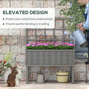 Outsunny Wood Raised Planter w/ Trellis Drain Holes Elevated Garden Bed Grey