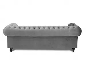 Chesterfield Pleat Velvet Fabric 3 Seater Sofa, Grey