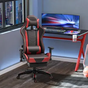 HOMCOM High Back Gaming Chair PU Leather Computer Chair with Footrest, Red