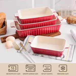  4 Piece Ceramic Baking Dish Set Red