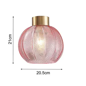 Antique Gold & Pink Ribbed Glass Vintage Retro Easy Fit Globe Dome Pendant Shade - 20.5cm Diameter (8") - None Electric Pendant