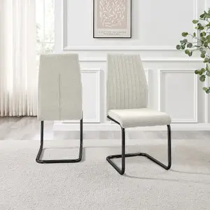 Furniturebox UK Lorenzo 2x Cream Fabric Black Leg Dining Chair