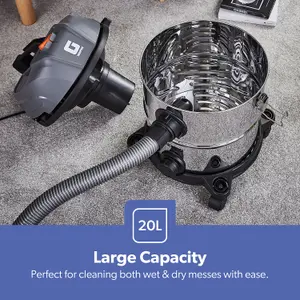 Geepas 20L Wet & Dry Drum Vacuum Cleaner, 1400W Motor 19kpa Powerful Suction