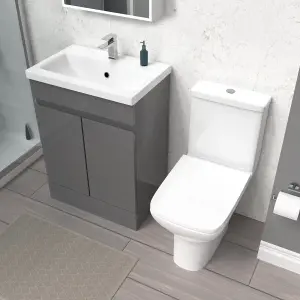 Nes Home 600mm Steel Grey Basin Vanity & Rimless Close Coupled toilet