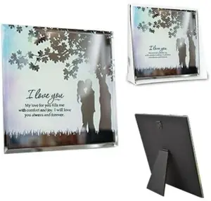 Glass Mirror Hanging Wall Plaque Gift Set  Reflection Box Home With Stand Message I Love You