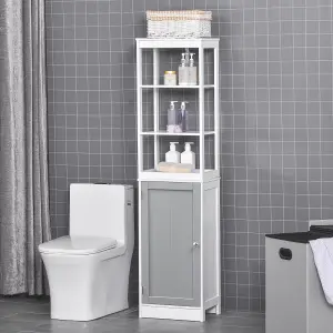 kleankin Bathroom Tall Storage Cabinet Organizer Tower w/ Door Shelves White