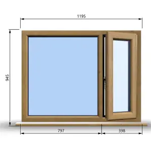 1195mm (W) x 945mm (H) Wooden Stormproof Window - 1/3 Right Opening Window - Toughened Safety Glass