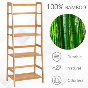 HOMCOM 4-Tier Ladder Bookcase Utility Shelf DIY Plant Stand Holder Bamboo