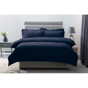 Cotton Solid Colour Duvet Cover Set with Pillowcases Navy / Double Duvet Cover + 2 Standard Pillowcases