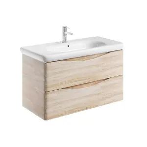 Eden 900mm Wall Hung Vanity Unit in Light Oak & Link Resin Basin