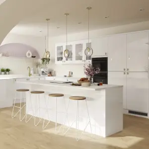 GoodHome Stevia Gloss white slab Gloss white 70:30 Larder Cabinet door (W)600mm (H)1287mm (T)18mm