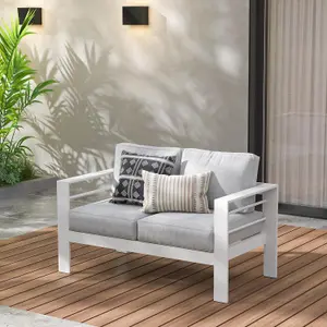 Wisteria Lane 2 Seat Loveseat Sofa Patio Furniture Aluminum - White