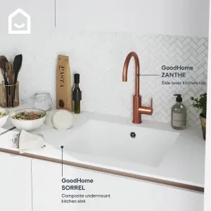 GoodHome Zanthe Copper effect Kitchen Side lever Tap