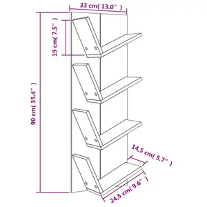 Alpen Home Wall Bookshelf 4-Tier Smoked Oak 33X16x90 Cm Brown Oak