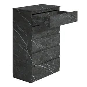 ZITA - 5 Drawer Chest of Drawers in Matt Charcoal Grey Marble Effect