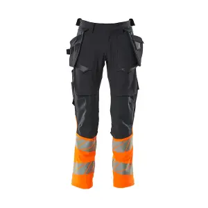 Mascot Accelerate Safe Trousers with Holster Pockets - Dark Navy/Hi-Vis Orange   (32.5) (Leg Length - Short)