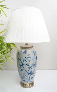 Blue Butterfly Ceramic Table Lamp with Pleated Shade