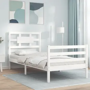 Berkfield Bed Frame with Headboard White 90x200 cm Solid Wood