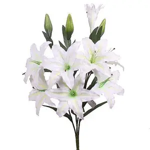 Best Artificial 45cm White Stargazer Lillies 10 Head Flower Spray