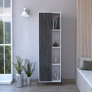 White Dallas tall storage & display cabinet, white & carbon grey oak effect