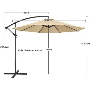 Yaheetech Tan 3m Patio Offset Umbrella Outdoor Parasol with Crank