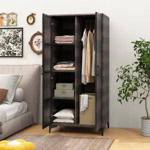 COSTWAY PE Rattan Wardrobe 157 cm Wicker Armoire Closet w/ Hanging Rod