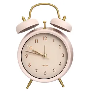 Analogue Metal Quartz Movement / Crystal Alarm Tabletop Clock Pink