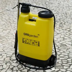 12L Backpack Manual Pressure Sprayer With Lance Garden Weed Killer Knapsack