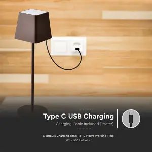 V-TAC Rechargeable Table Lamp Corten Square LED USB Dimmable Light