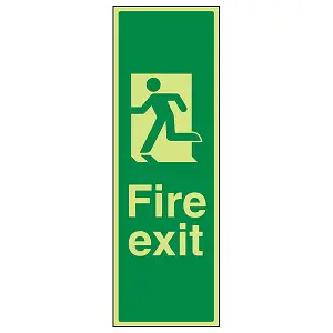 Fire Exit Arrow Man Left Sign - Portrait Glow in Dark - 150x450mm (x3)