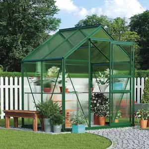 Polycarbonate Greenhouse Large Walk-in Garden Growhouse, Sliding Door & Twin Wall Panels with Steel Base 6x4 ft (Green)