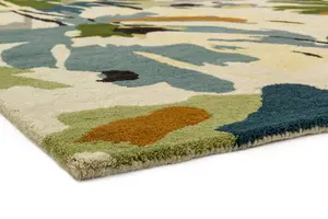 Floral Green Multi Wool Luxurious Modern Easy to Clean Handmade Rug For Dining Room Bldroom And Living Room-160cm X 230cm