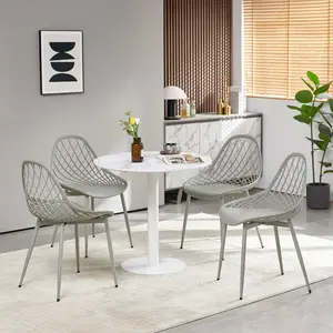 Dining Chair Plastic Seat with Sturdy Metal Legs (Set of 4) Grey