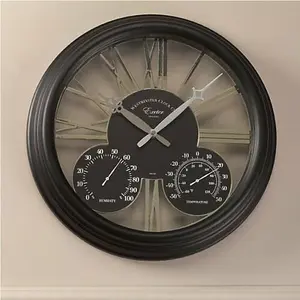 Wall Hanging Black Clock with Thermometer and Hygrometer