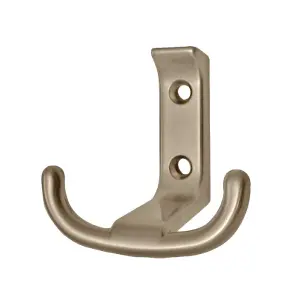 5 x Satin Nickel Large Metal Tee Double Coat Hooks, Door Robe Dress Hanger