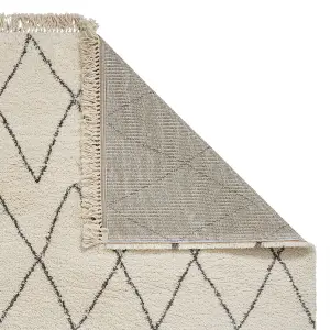 Cream Grey Chequered Kilim Modern Shaggy Moroccan Rug for Living Room Bedroom and Dining Room-200cm X 290cm