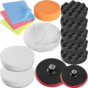 Buffer Pads - 1 polishing pad, 8 sponges, 3 microfibre cloths, 2 polishing machine heads - colourful