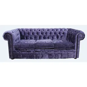 Chesterfield Handmade 3 Seater Sofa Settee Modena Lilac Purple Velvet Fabric In Classic Style