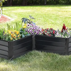 Charcoal Black L-Shaped Garden Metal Flower Bed Galvanized Raised Planter Box Outdoor Raised Garden Bed Kit W 114 cm x L 114 cm