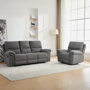 Fosse 1 + 3  Seater Manual Recliner Fabric Modern Living Sofa Dark Grey